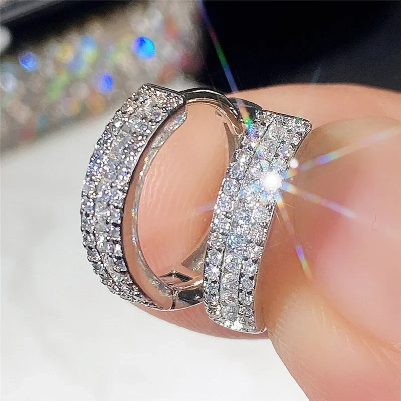 Fashion Cubic Zircon Small Hoop Earrings SIlver Color Minimal Round Circle Hoops Earrings for Women Man Party Jewelry