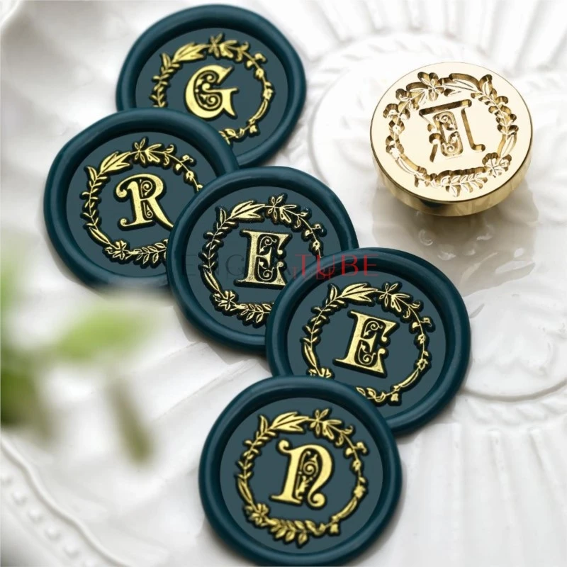

25mm Wreath Letter A-Z Sealing Wax Stamp Customize 26 English Alphabet Brass For Wedding Scrapbooking Envelope Card Decoration