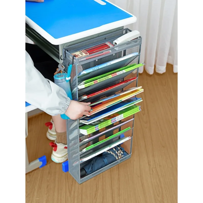 Desk Side Organizer Metal Book Holder Metal Storage Rack Student Study Table Bookshelf for Classroom Office