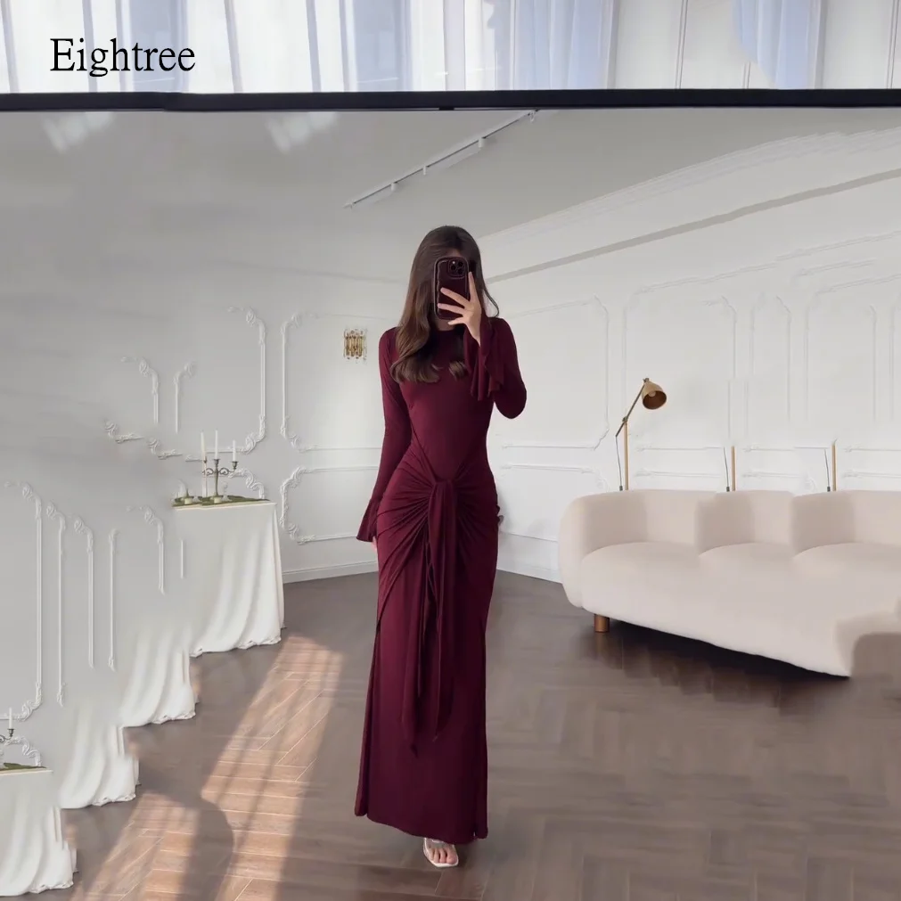 

Eightree бордовое платье русалки с длинными рукавами для выпускного вечера плиссированное вечернее платье длиной до щиколотки вечерние платья Vestidos de gala по индивидуальному заказу