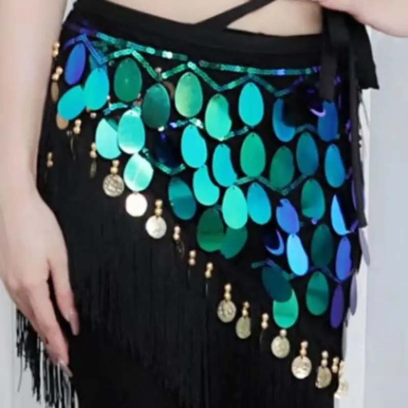 Women Belly Dance Hip Scarf Sexy Tassel Sequin Hip Short Skirt Oriental Dance Training Suit Accessories Wrapped Hip Scarf