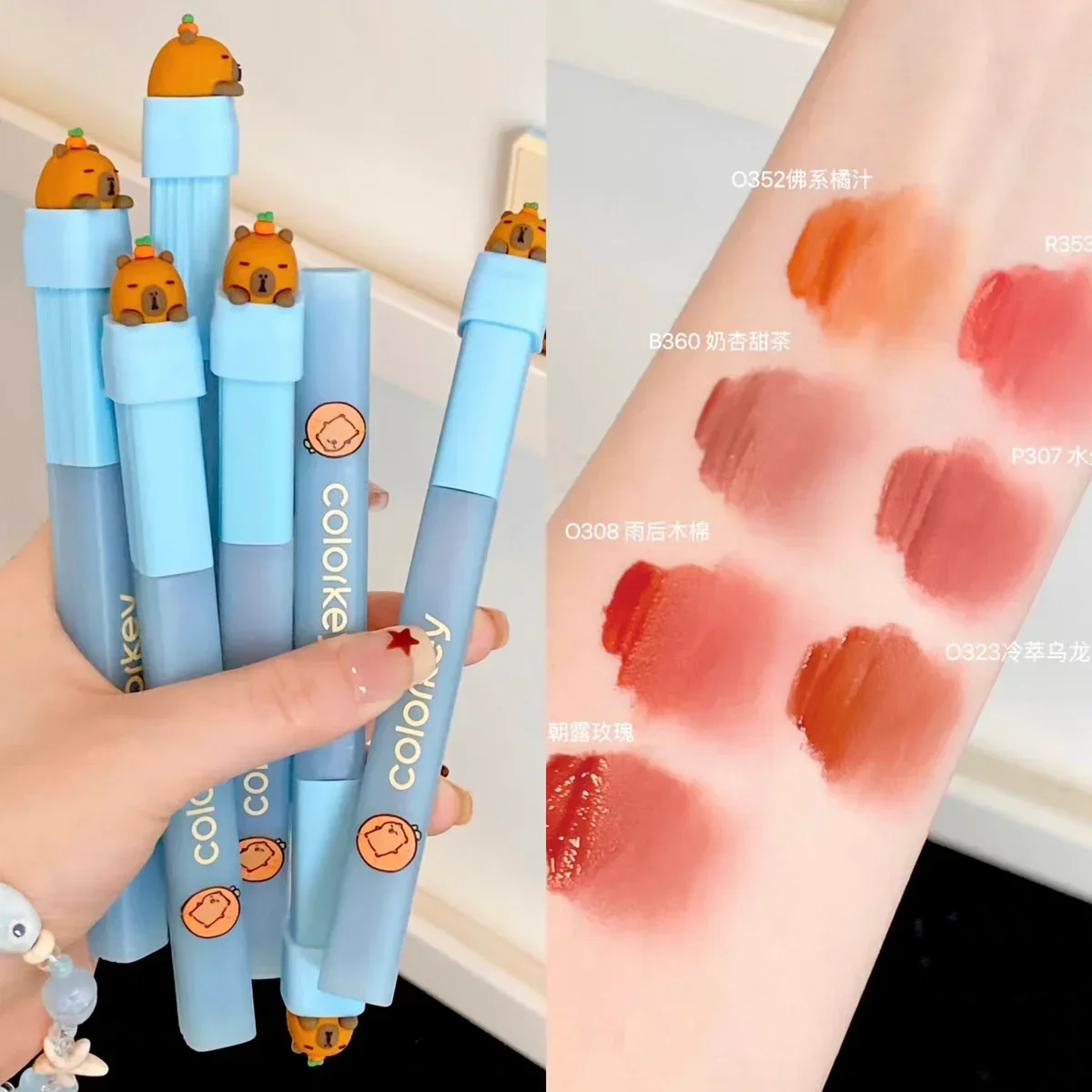 Colorkey Makeup Lipstick met zichtbare lipgloss Lage verzadiging Niet gemakkelijk te plakken aan de cup Langdurige schoonheid Leuke cosmetica