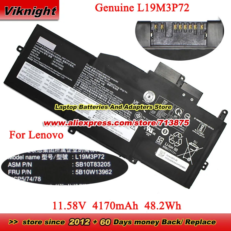 Genuine L19M3P72 Battery L19M3P73 L19C3P71 for Lenovo ThinkPad X1 Nano G1 20UN/20UQ 11.58V 4170mAh 48.2Wh SB10T83205 5B10W13962