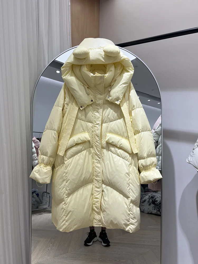 سترة بغطاء للرأس بشريط طويل للنساء لشتاء 2025 سترة جديدة سميكة وعصرية من ريش البط الأبيض العصري #2