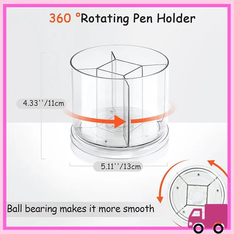 

Compact 360-Degree Rotating Pencil Holder 5 Slots Spinning Acrylic Desk Pencil Pen Organizer For Office School