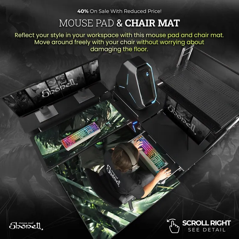 لوحة ماوس إرين ييغر مقربة - شفرات تيتان وحصيرة مكتب ذات عيون خضراء، فن أنيمي هيرو، هدية AOT #2