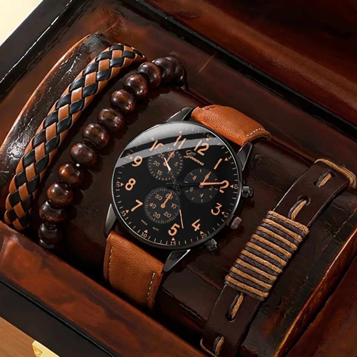 New Hip Hop Mens Fashion Watches Luxury Male Clock Wristwatch Sport MensWrist Watch Bracelet Set Relogio Masculino