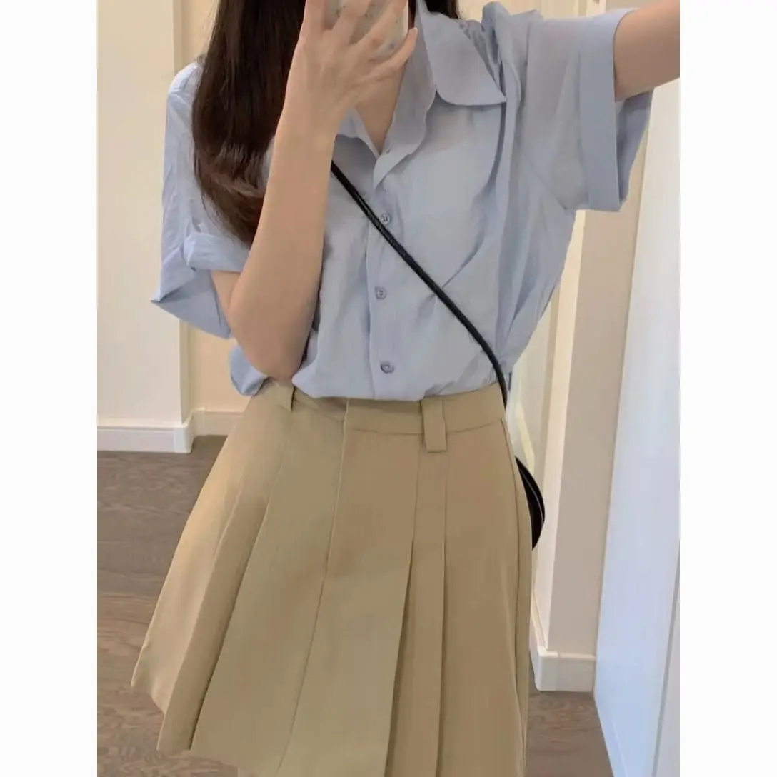 

Short Sleeve Shirts Women Chiffon Ruched Layered Tunic Shopping Simple Aesthetic Cottagecore Feminine Girly Sweet Everyday Style