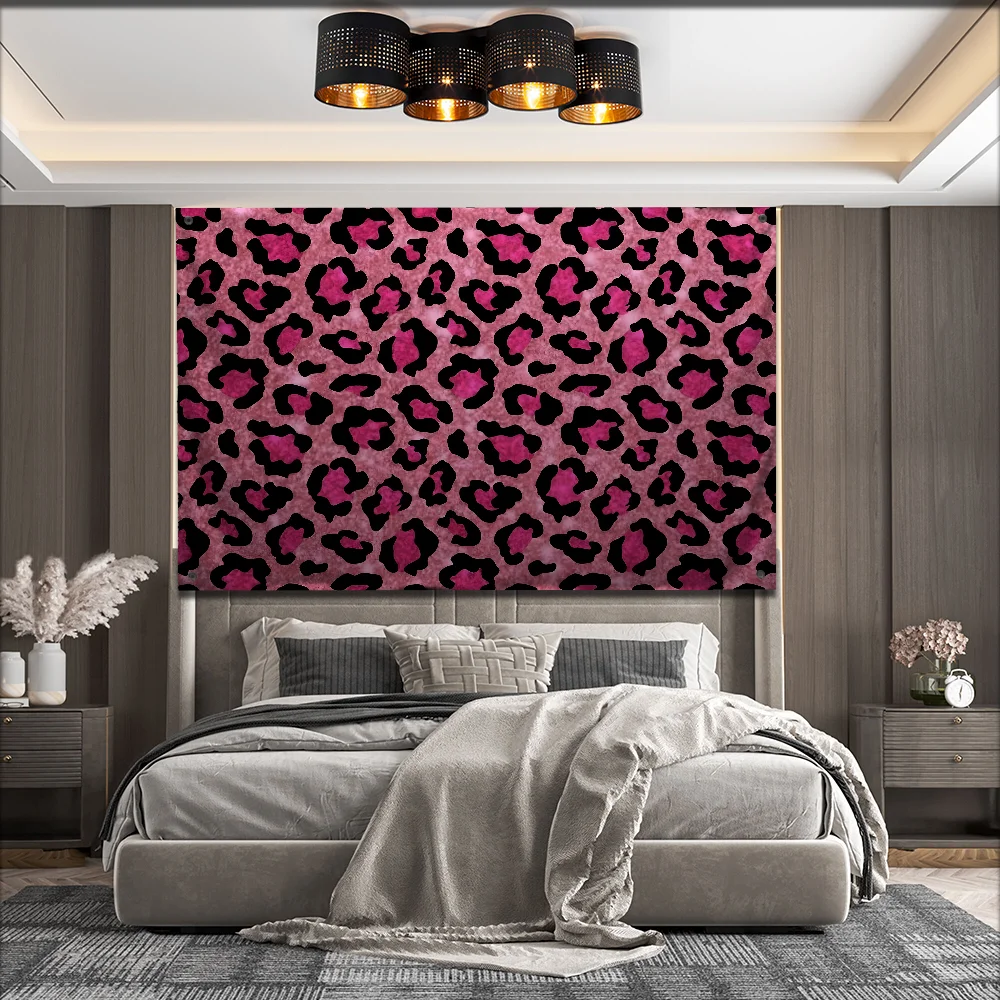 Rosa Leopardenmuster Muster Flaggendruck Wandteppich Hintergrund Dekoration Schlafsaal Bettkopf Sofa Hintergrund Stoff Wandteppich ﻿