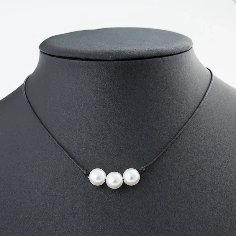 Fashion Green Blue Turquoises Pearl Charms Choker Necklace On Leather Cord For Women Handmade  Jewelry Gifts