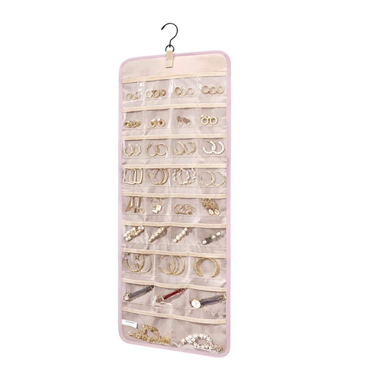 Jewelry Storage Bag, Hanging Storage, Double-Sided Roll-Up Hook Metal Hook Earring Necklace Ring Jewelry Holder