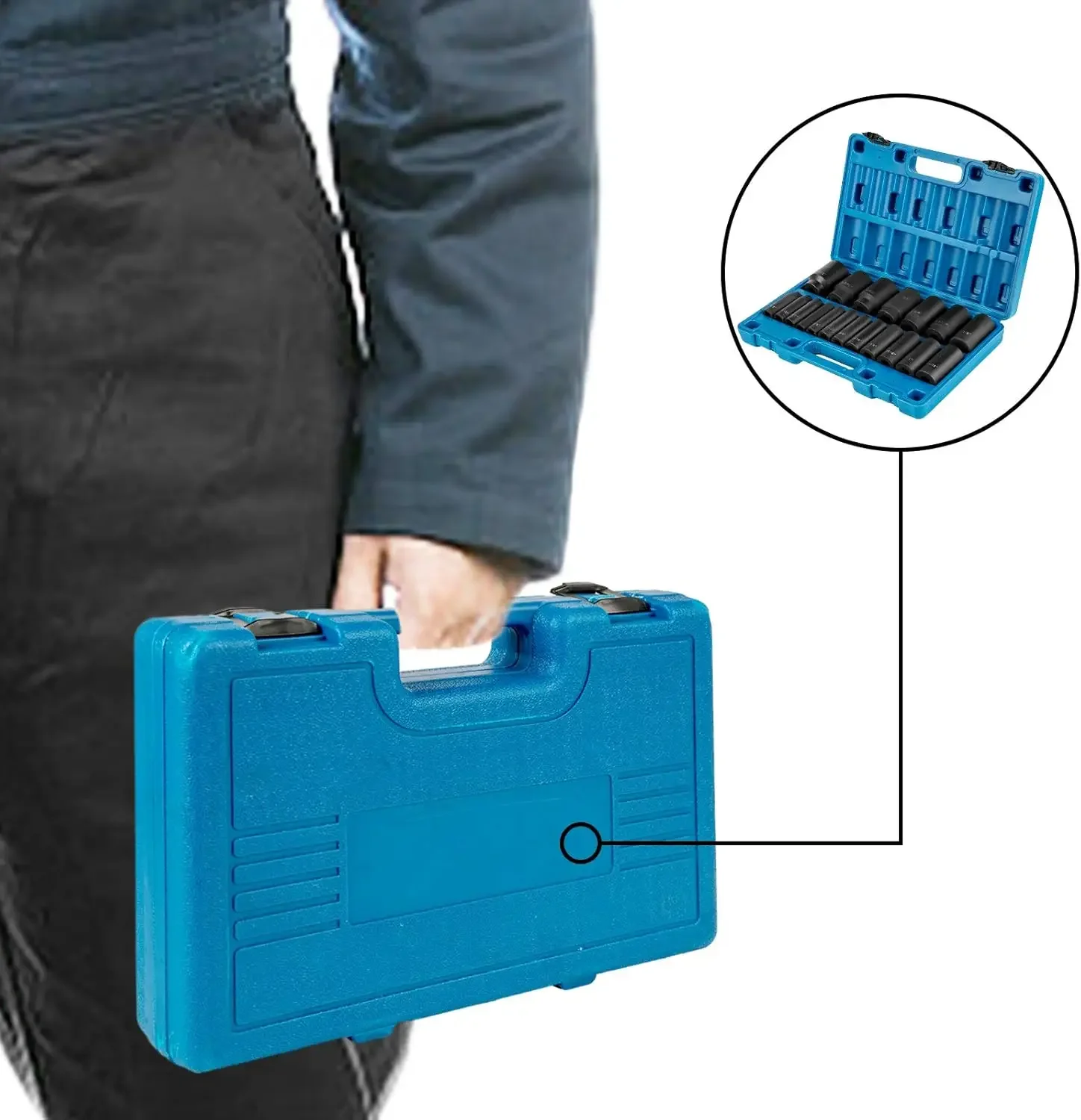 Conjunto de soquete de impacto 1/2 polegadas 19 peças, soquetes de 6 pontos, Cr-V, conjunto de soquete de unidade de 1/2 polegadas Impacto 3/8 polegadas - 1-1/2 polegadas