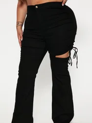 LW-Jean déchiré de grande taille pour femme, jean évasé, trou, noir, Y2K, automne, hiver, nouveau, décontracté