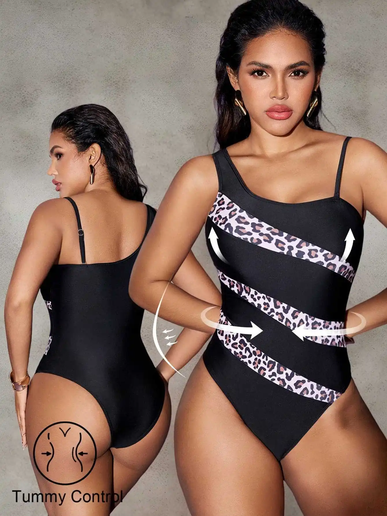 

One Shoulder Monokini Leopard Print Swimsuit Vacation Sexy One Piece Sling Bodysuit Sling Swimwear Beach Outfits Set Female Ropa