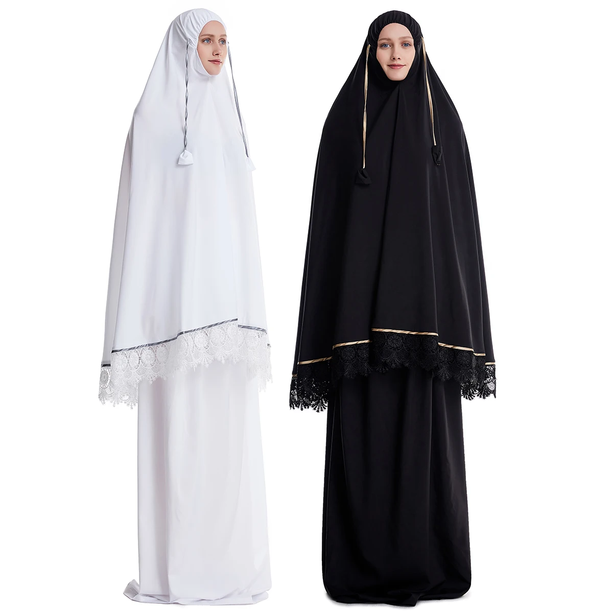 Muslim Women Burqa Dress Two-piece Suit Ethnic Lady Hijab Abaya Suit Ramadan Eid Prayer Garment