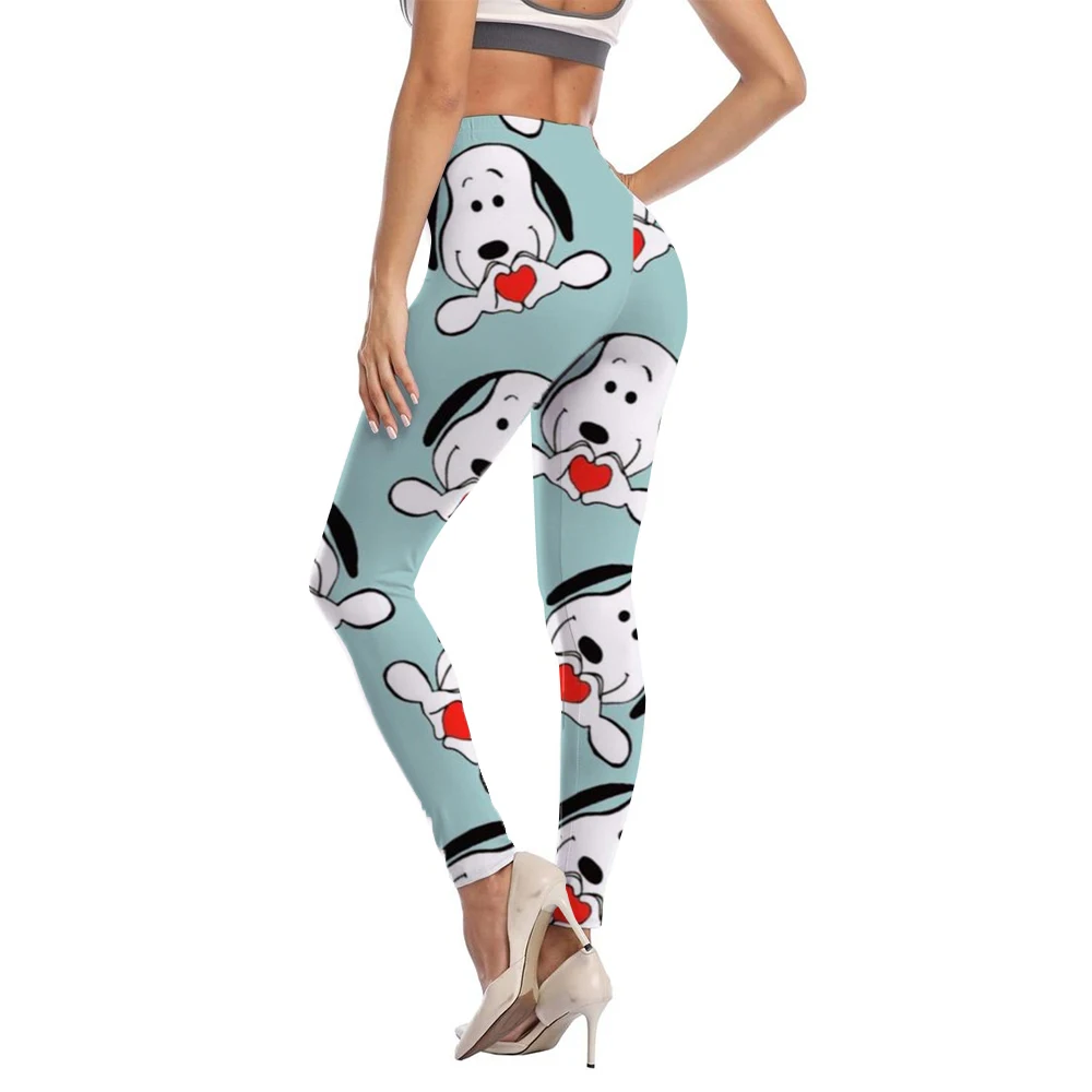 Women's Sports Snoopy Dog Print High Elasticity Legging Stretch Waist Fitness Slow Running Push Up Slim Pencil Pants