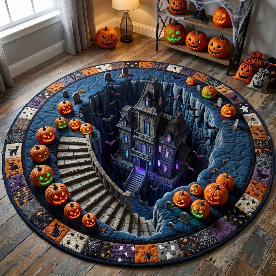 Hallowmas Round Printed Plush Carpet Nonslip Indoor Outdoor Festival Entrance Floor Mat Excellent Gift Choice Multiple Sizes