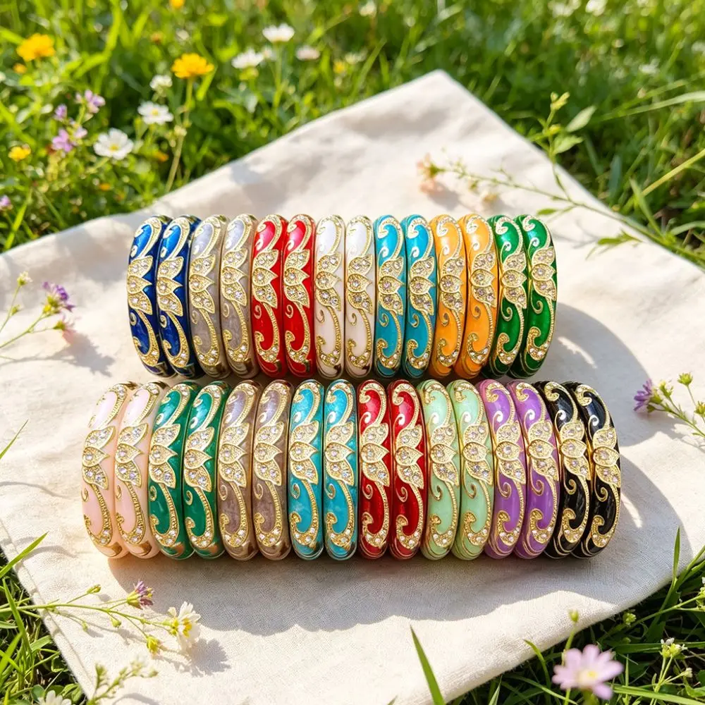 1cm Crown Cloisonne Bracelet Colored Dropper Oil Crown Colored Dropper Oil Bangle Classic Five-leaved Flower Blooms