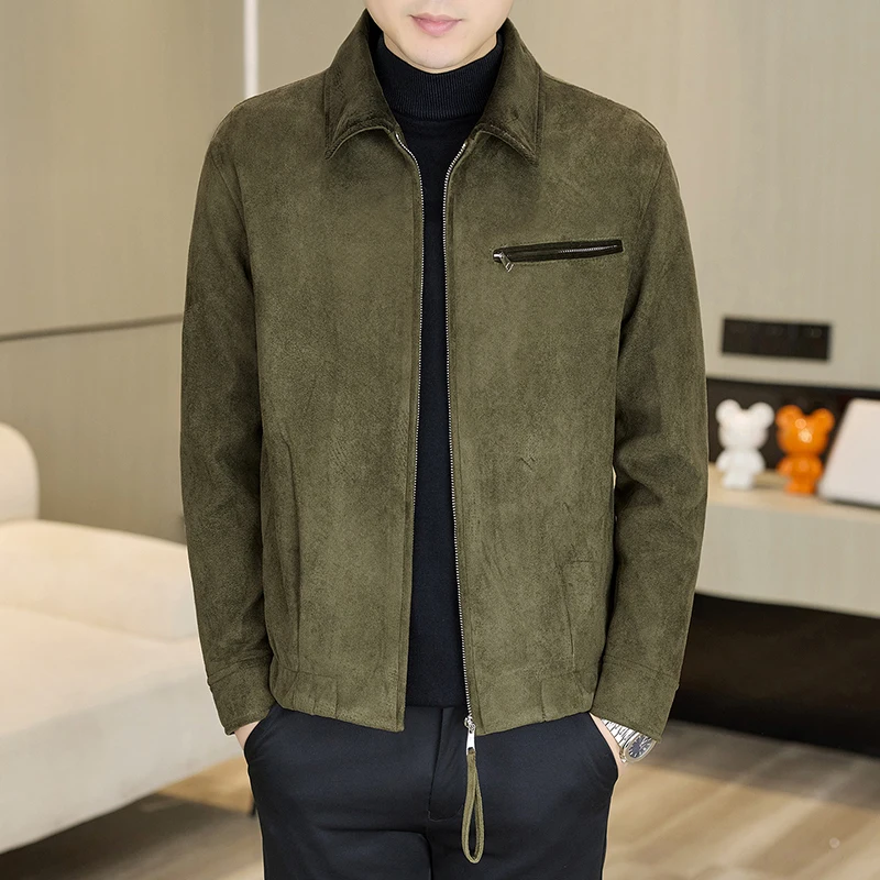 Advanced Retro Handsome Suede Velvet Collar Fashionable Versatile 2026 New Spring Autumn Men's Leather Jacket Loose Casual