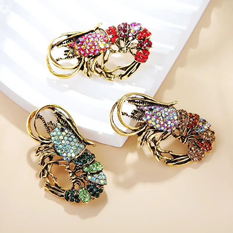Fashion Rhinestone Based Shrimp Shaped Brooches For Women Clothing Coat Jewelry Accessries Gifts