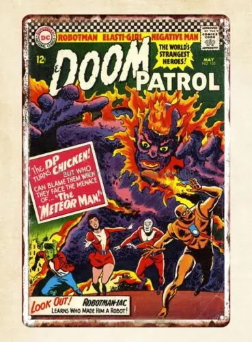 1p,cabin decor Doom Patrol meets Meteor Man 1966 comics metal tin sign