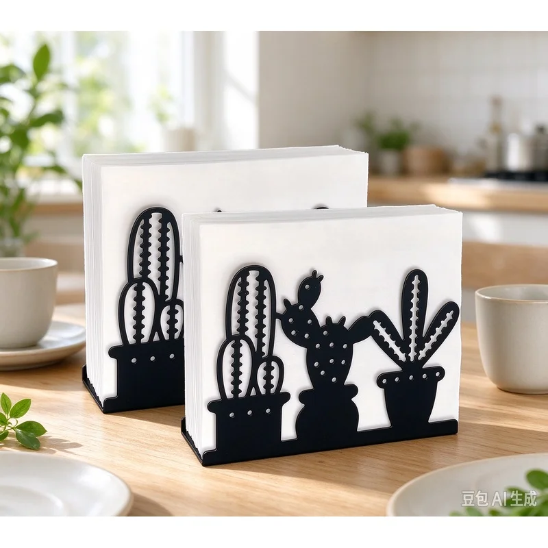 Black Stainless Steel Cactus Napkin Holder Farmhouse Style1to2Packaged kitchen and dining table multi-functional tissue box, a d