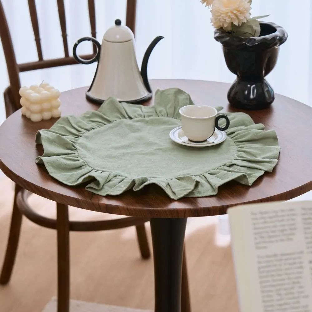 Soft Solid Color Ruffled Placemats Round Cotton Rustic Placemat Table Mat for Wedding Decoration Table Decor