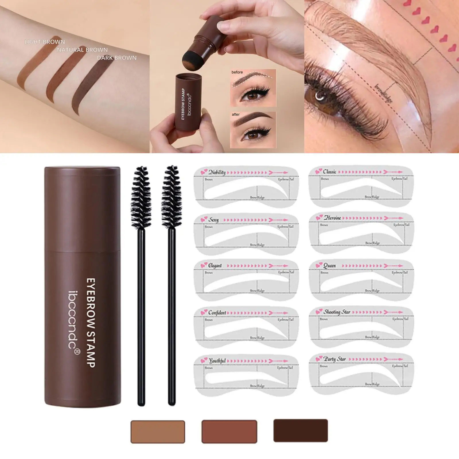 Kit para dar forma al sello de cejas, juego de maquillaje construible, definidor para mujeres, sello para cejas, sello en polvo para cejas, pinceles para lápiz de cejas