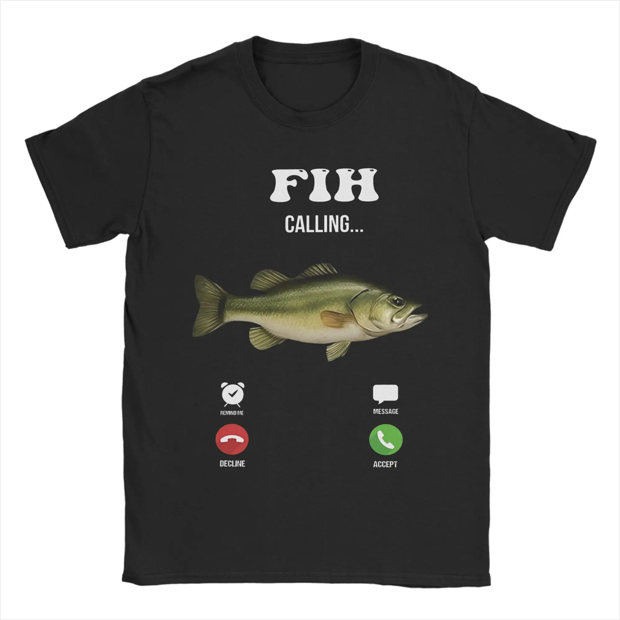 Aesthetic Fih Calling Remind me Message Decline Accept Phone  T-Shirt Men Round Neck Tops Call Fish Cotton Summer Tops