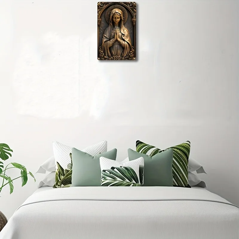 Vintage-geïnspireerd, vierkant brons Maagd Maria aluminium wandbord, elegant decor voor thuis, bar, restaurant, uniek cadeau-idee