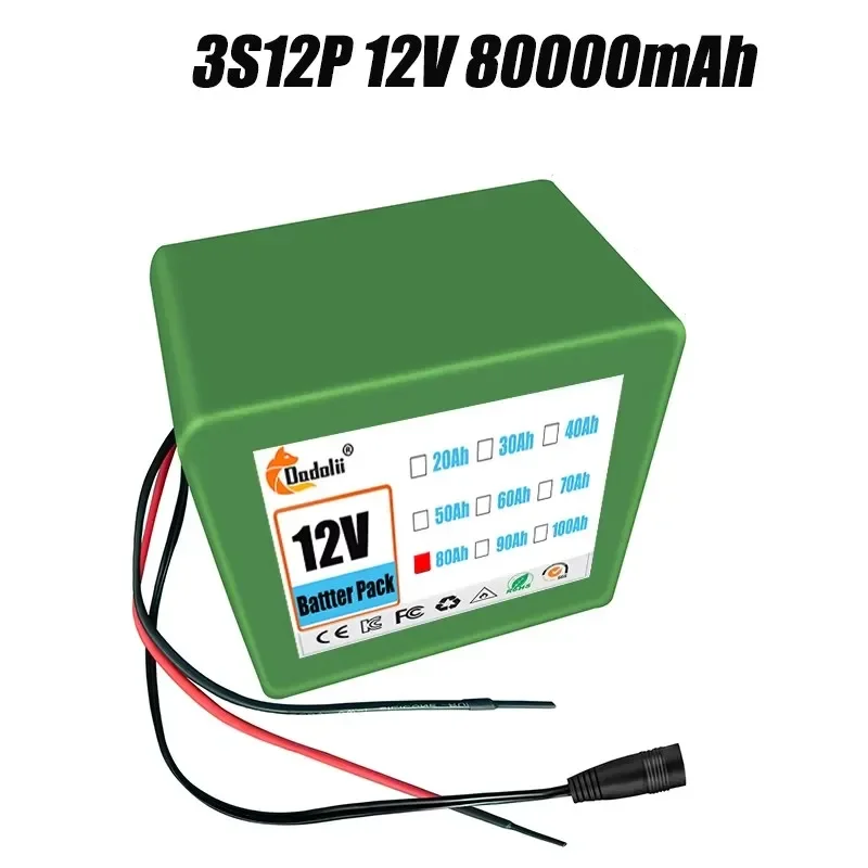 12V 80Ah 3s12p 12.6V Lithium Battery Pack for Tourist Car Solar Street Light Xenon Lamp Inverter etc