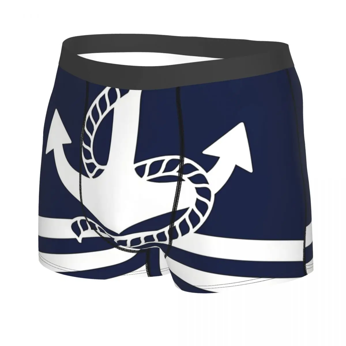 Nautical Navy Blue Stripes White Anchor Men Boxer Briefs Underwear Navigation Highly Breathable Sexy Shorts Gift Idea