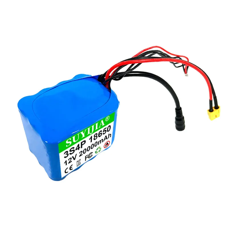 3.7V 18650 3S4P Li-ion Battery 12V 20Ah with BMS High Power Remote Control Bait Boat Battery Suitable for V030 GPS Bait Boat