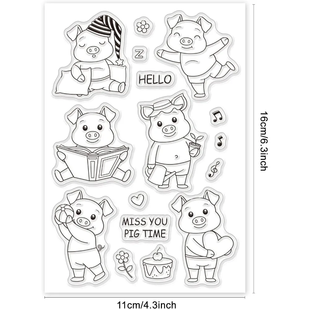 Lovely Piggy Silicone Clear Stamps Pigs Transparent Stamps for Birthday Easter Valentine's Day Cards Making DIY Scrapbooking