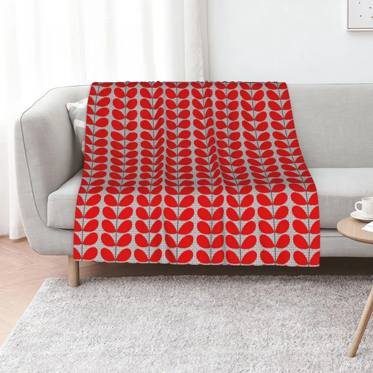 Mid-Century Danish Leaves, Deep Red and Gray Throw Blanket Extra Large Throw Bed covers Thins Beautifuls Sofa Quilt Blankets