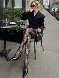 Hollow Lace Pantyhose Women Summer Sexy See Through Black Flower Bodycon Stockings Summer Sexy Slim Elegant Tights Stockings