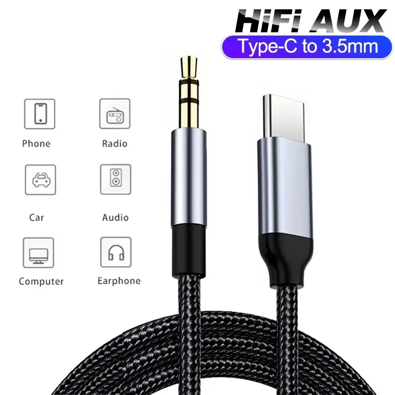 3.5mm To Type C Audio Cable Aux Jack Adapter For iPhone Xiaomi Huawei Car Speaker Headphone Earphones Converter Mobile Accessory