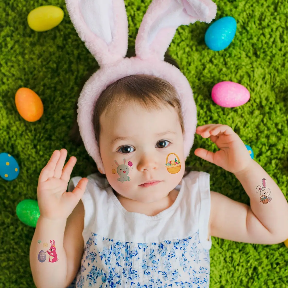 10sheets Easter Tattoo Stickers Easter Egg Stickers Waterproof Face Stickers or Personalized Decoration Tattoos for Children Kid