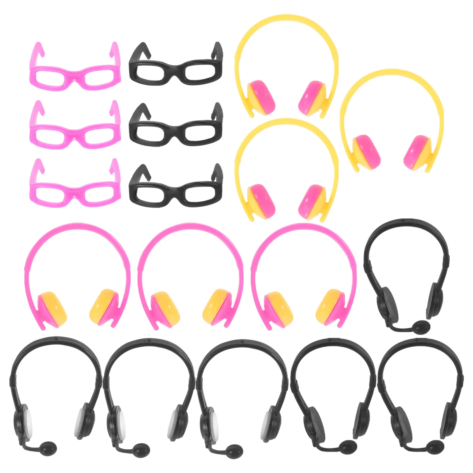 18 Pcs Mini Simulation Headphones Dollhouse Travel Accessories Eye Glasses Decorative Girl Headset Decors Sunglasses