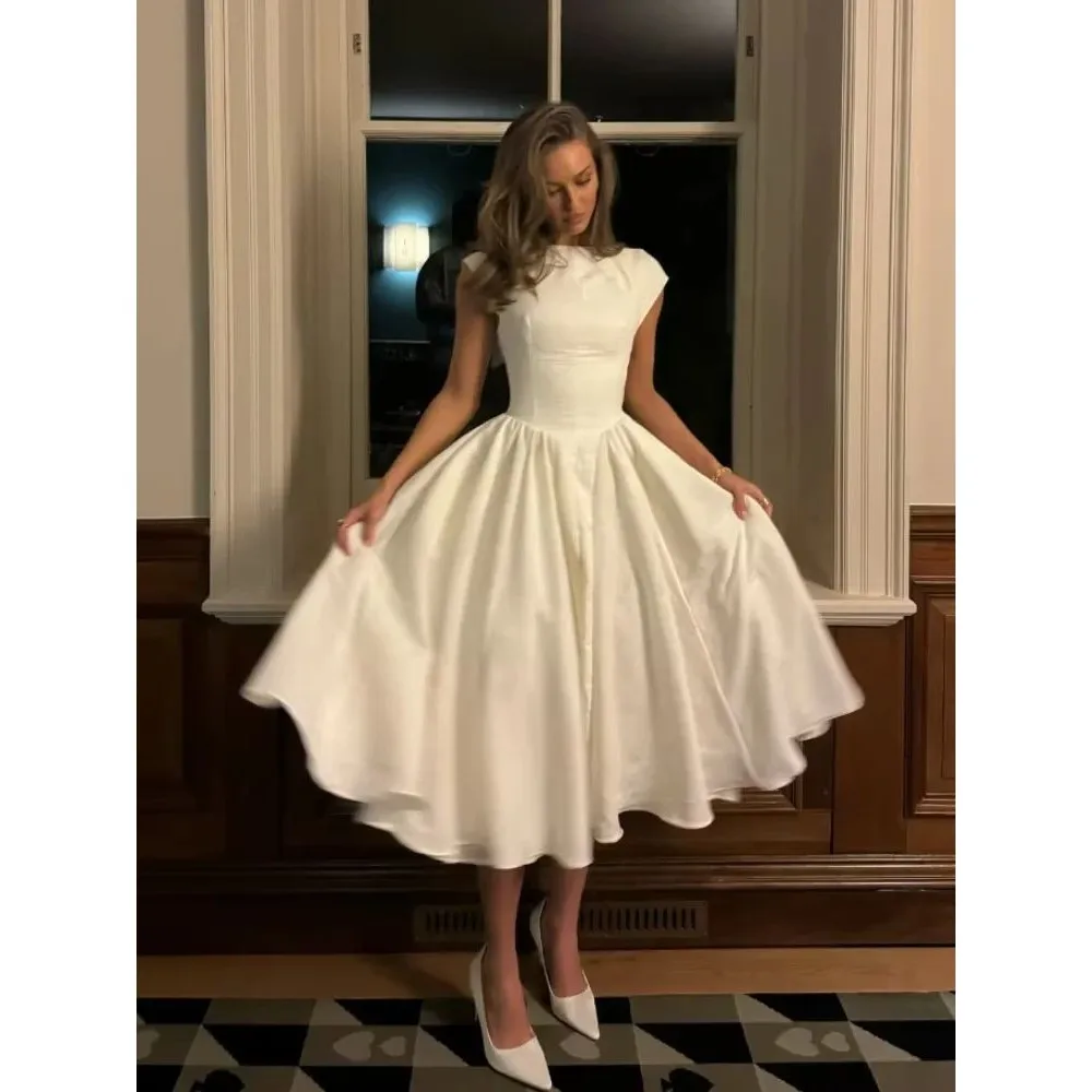 

Elegant White High Waisted a Line Long Dress Summer Season round Neckline No Sleeve Other Material 100% Single Piece
