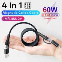 4 in 1 Fast Charging Data Cable Multifunctional 60W Type-C Cable Magnetic 1M 1.5M 2M for iphone 16 Pro Max Samsung Xiaomi ipad