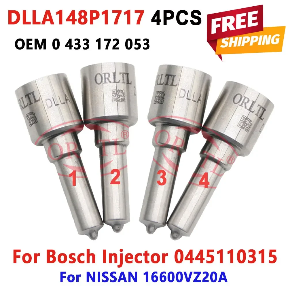 

4 PCS Diesel 0445110315 Injector DLLA148P1717 Nozzle DLLA 148 P 1717 Auto 0 433 172 053 for NISSAN 16600VZ20A 0 445 110 315