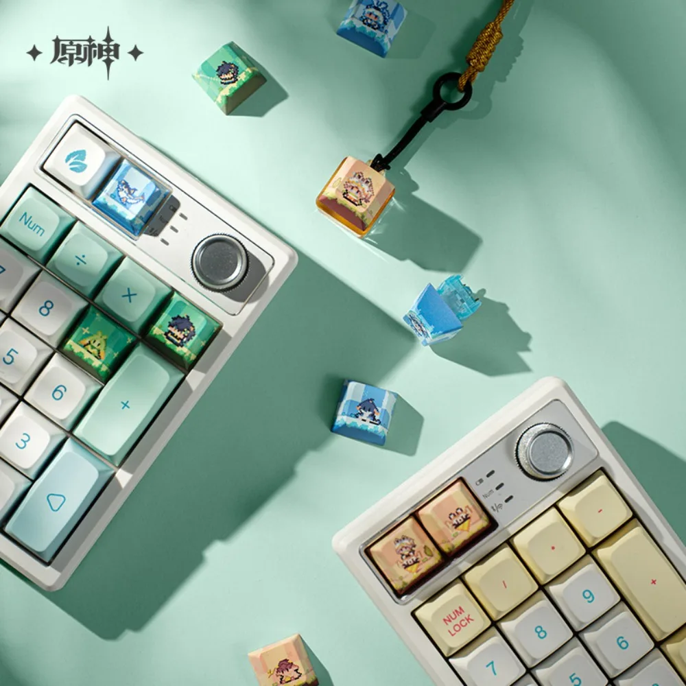 Custom Genshin Impact Mouse Keycaps Set Natlan Colorful Pixel Art Gaming Mechanical Keyboard Mouse Pad Data Cable Accessory Gift