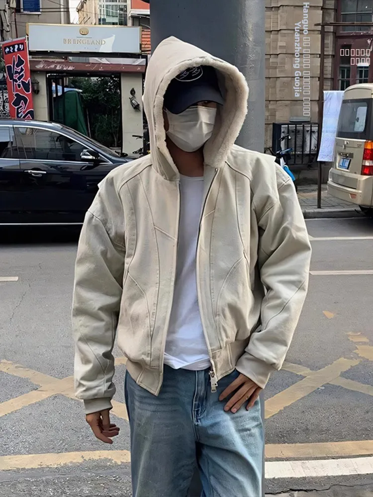 

Мужская утепленная хлопковая куртка с капюшоном на молнии, осенне-зимняя, из плотного канваса с флисовой подкладкой, в американском повседневном стиле