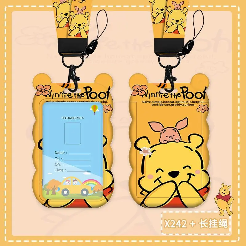 Kawaii Disney Winnie the Pooh Card Holder Cute Access Card Holder with Lanyard Neck-Worn Kindergarten Student ID Holder