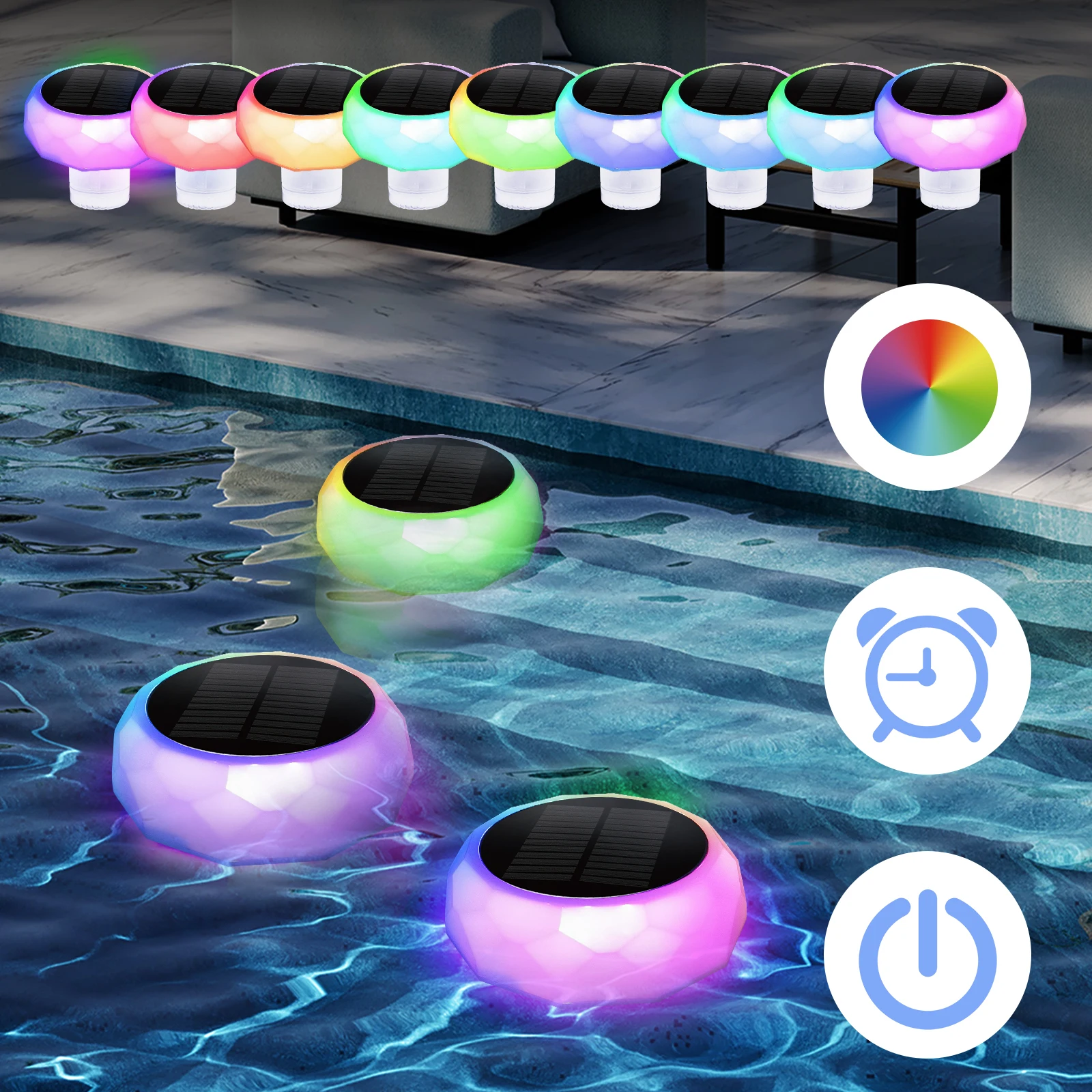 Solar Floating Pool Lights RGB color IP68 Waterproof Hangable Floating Lights for Pool Party Decor Lights with filter Box