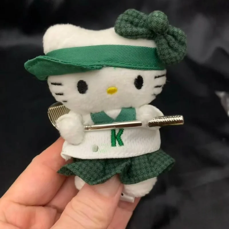 Kawaii golfe olá kitty pelúcia chaveiro dos desenhos animados jogar golfe kitty boneca de pelúcia pequeno saco pingente sanrio boneca mochila charme