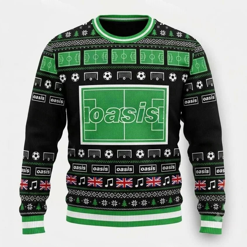 Oasis Football Pitch Britpop Band Design Hässlicher Weihnachtspullover Rock Fan Weihnachtsgeschenk Herbst/Winter Herren Damen Sport Warmer Hoodie – Detail 4