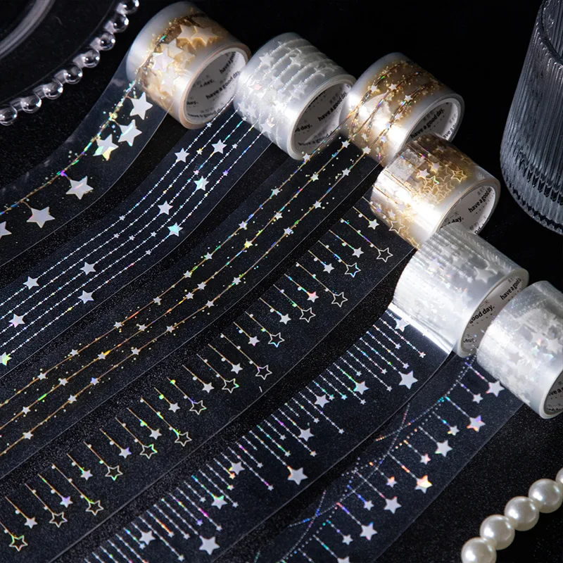 

1 рулон декоративной ПЭТ-ленты с эффектом перламутра, серия «Звездная завеса», наклейки васи для дневников, скрапбукинга, DIY-коллажей