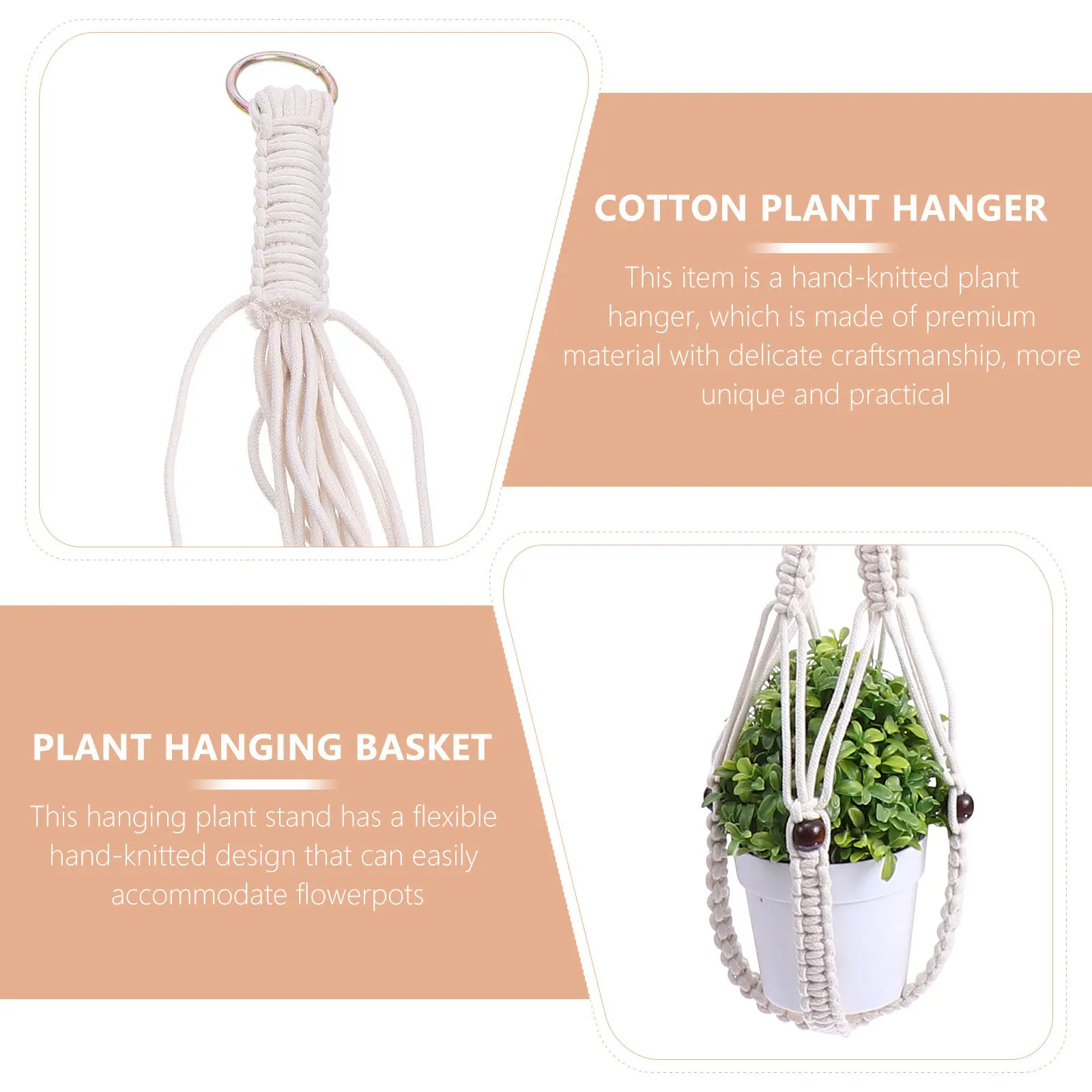 

Hand-Knitted Cotton Rope Plant Hanger Decorative Hanging Flowerpot Holder Indoor Outdoor Wall Hanging Planter Basket Gardening
